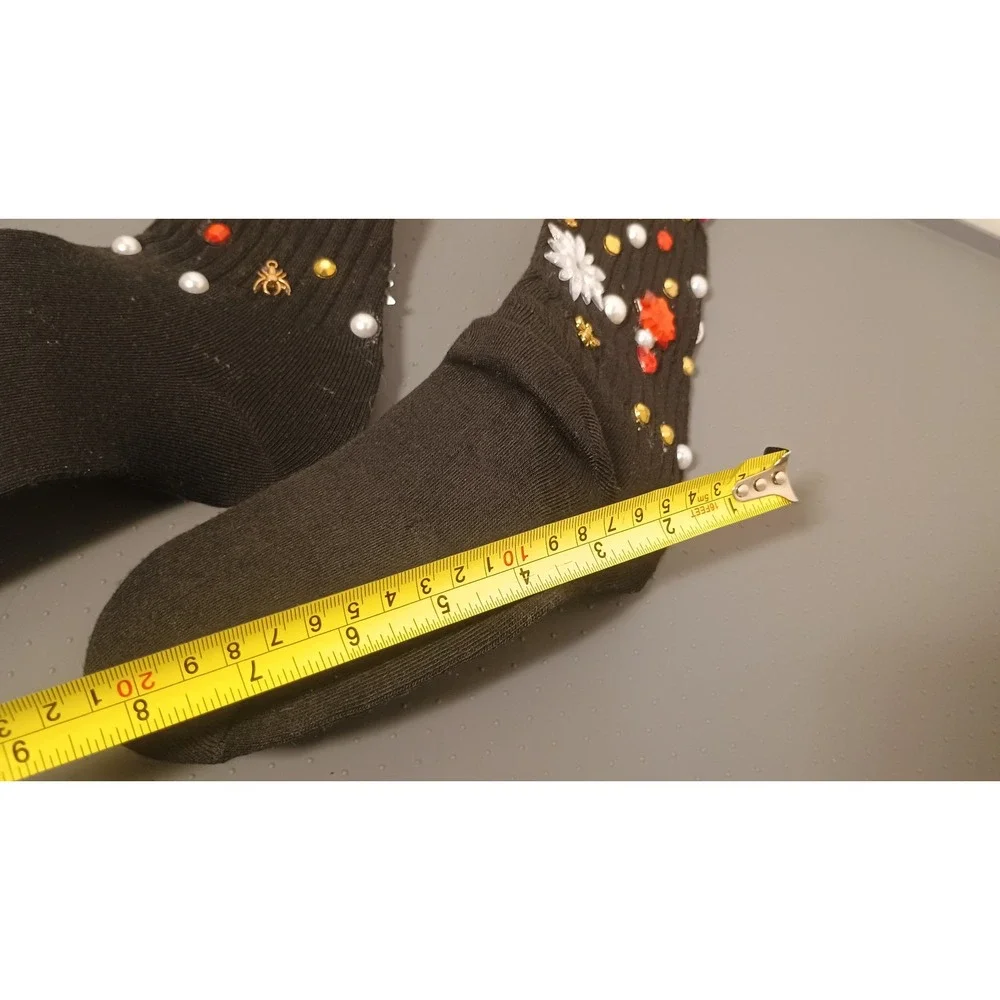 Embellished Crew Socks Womens OS Black Good DIY Kitsch Maximalist